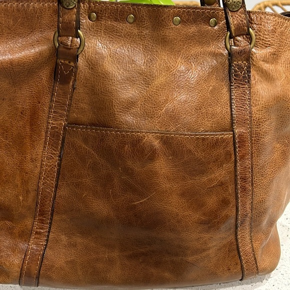 Patricia Nash Benvenuto Heritage Distressed Leather Large Tan Cognac Brown Tote - Picture 8 of 14